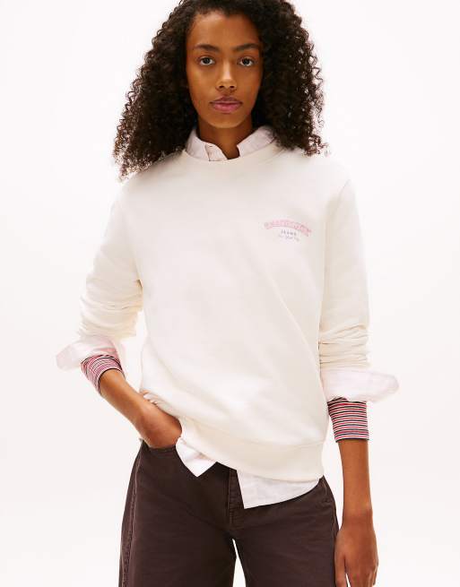 Tommy Jeans Back logo crew neck sweatshirt in beige