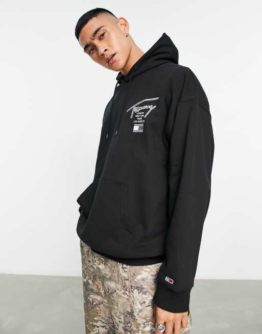 Tommy Jeans back logo print oversized hoodie in black