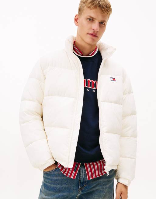 Tommy Jeans Back logo relaxed hooded puffer jacket in beige