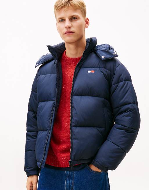 Tommy Jeans Back logo relaxed hooded puffer jacket in dark blue