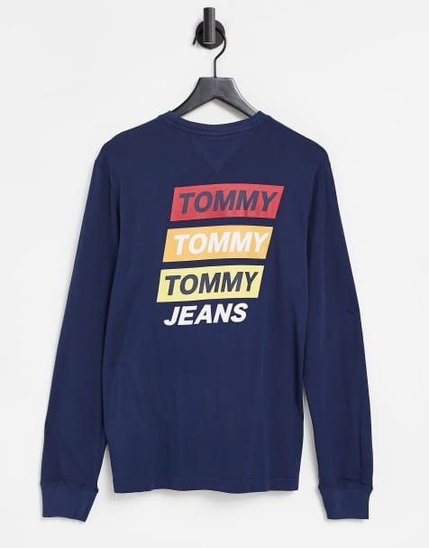 Tommy Jeans back mountain print long sleeve top in navy - view 1