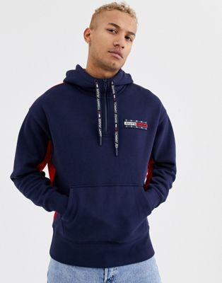 Tommy Jeans back print half zip hoodie in navy | ASOS