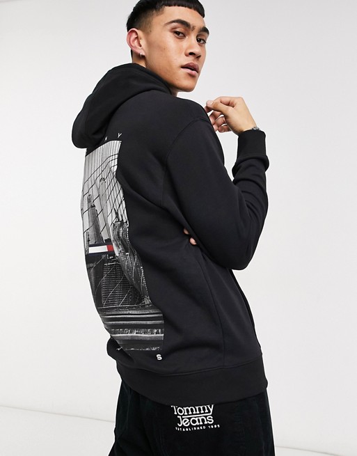 Tommy Jeans back tonal NYC photoprint hoodie in black