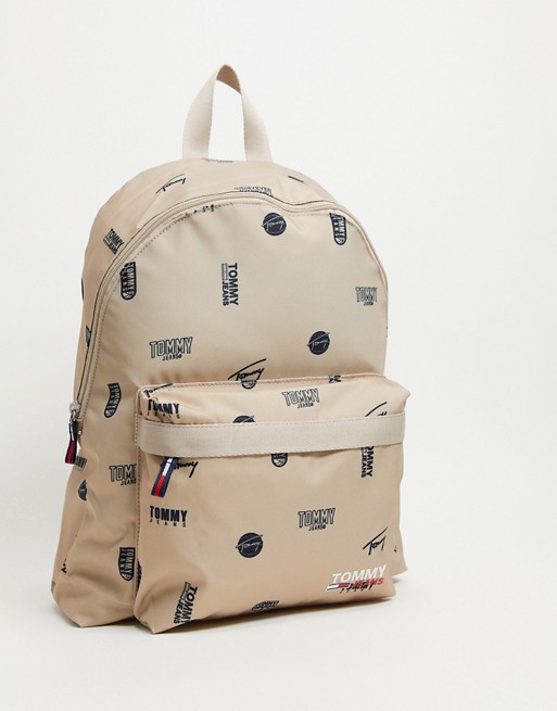 Tommy Jeans backpack with all over logo in beige