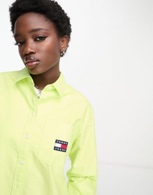 Tommy Jeans badge boyfriend shirt ASOS in lime 