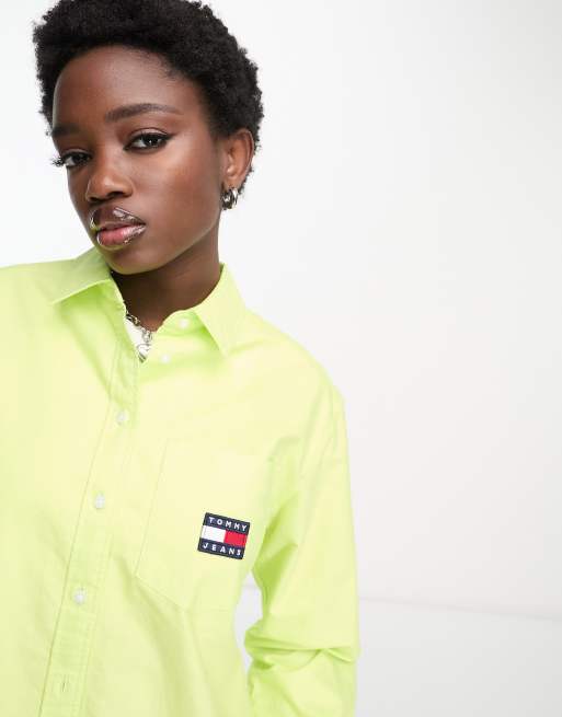 Tommy Jeans badge boyfriend shirt in lime