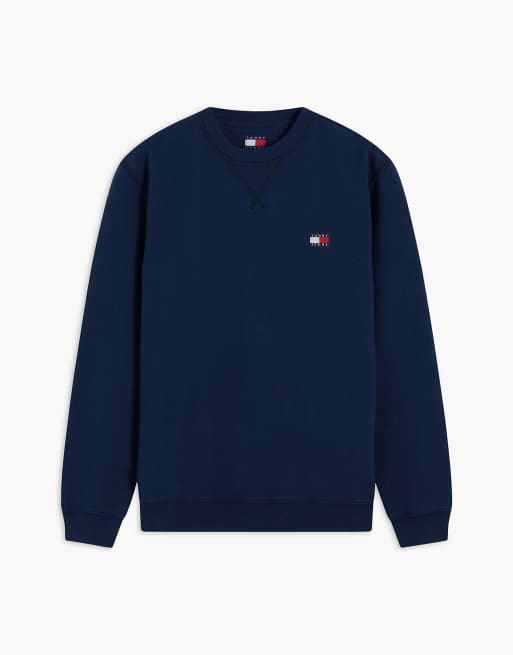 Tommy Jeans Badge fleece crew neck sweatshirt in dark blue, 6 of 7