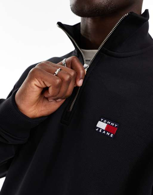 Tommy Jeans Badge Logo 1 4 Zip Sweatshirt in Black