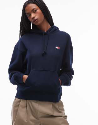 Tommy Jeans Badge Logo Boxy Hoodie In Blue