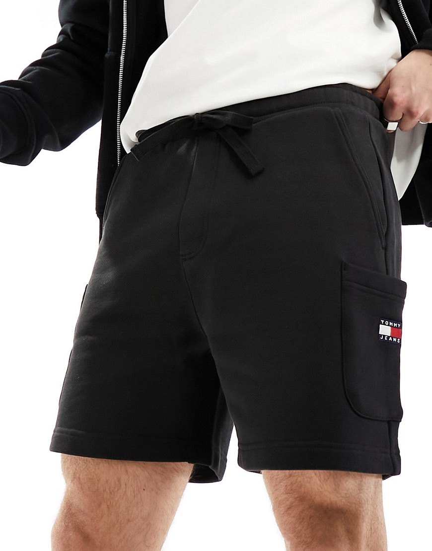 Tommy Jeans badge logo cargo shorts in black