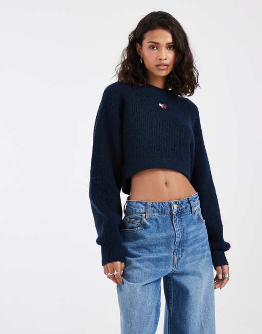 Tommy Jeans badge logo cropped sweater in navy, 3 of 4