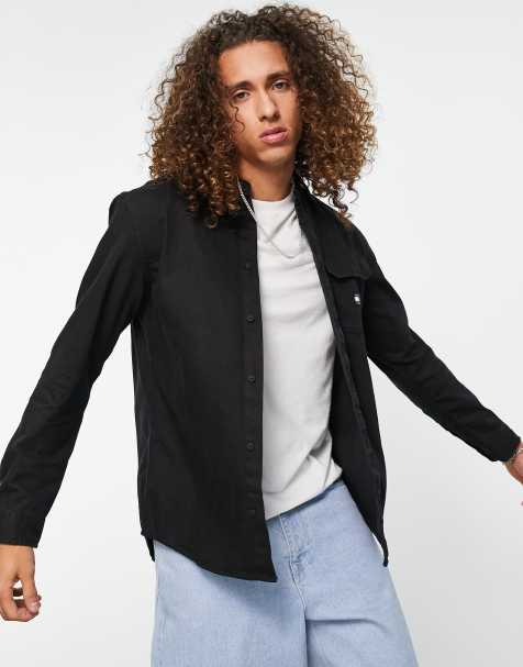 Tommy Jeans badge logo denim overshirt classic fit in black - view 1
