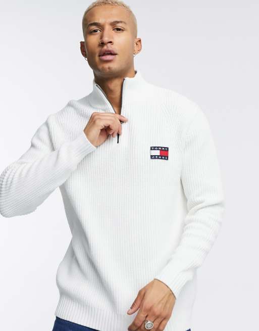 Tommy Hilfiger half zip monogram logo jumper in cream