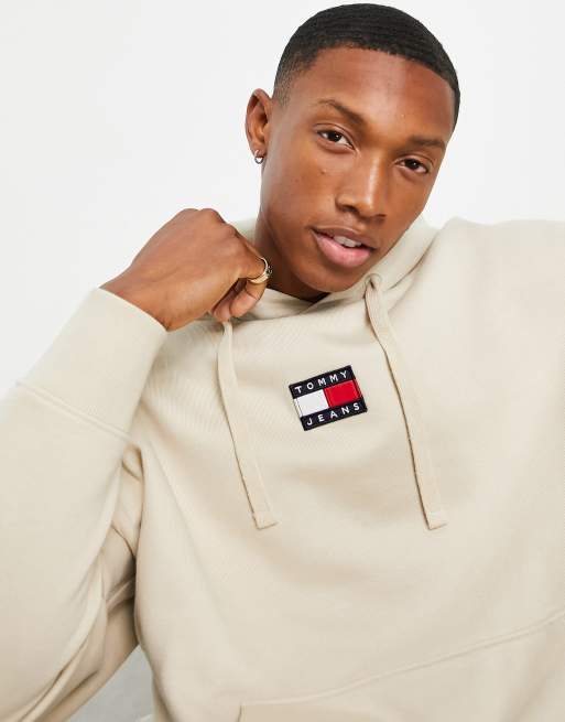 Tommy Jeans badge logo hoodie in beige ASOS