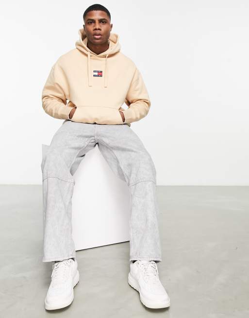 tommy jeans badge hoodie beige