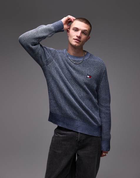 Tommy Jeans badge logo knit sweater in navy - view 1