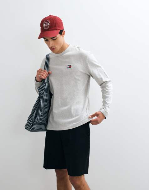 Tommy Jeans badge logo long sleeve t-shirt in light grey - view 1