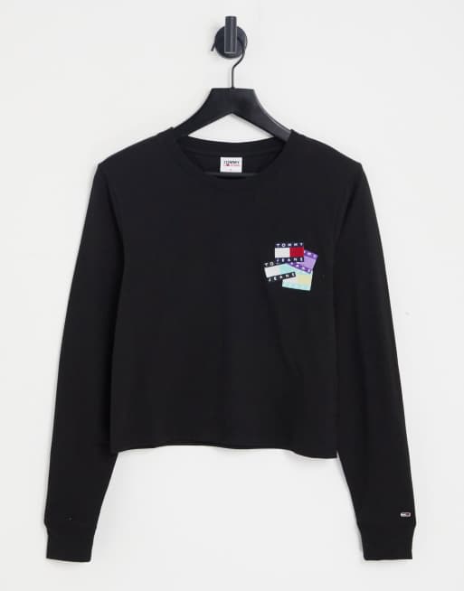 Tommy jeans badge logo long sleeve top in black