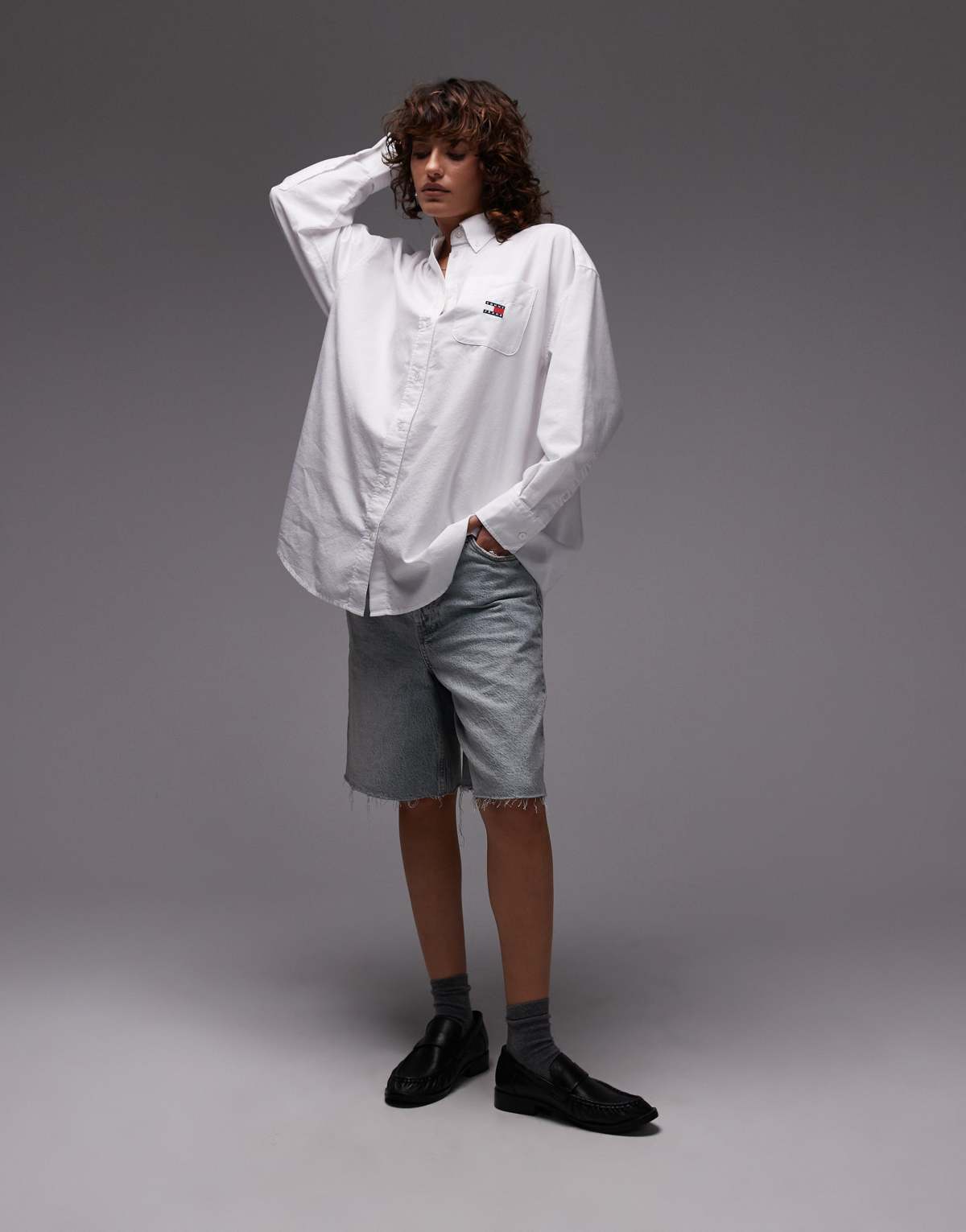 Tommy Jeans badge logo oxford shirt in ecru