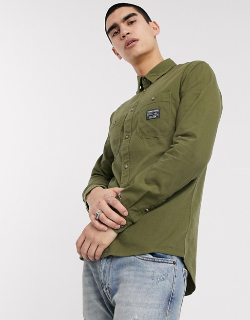 Tommy Jeans badge logo surplus utility shirt regular fit in olive green