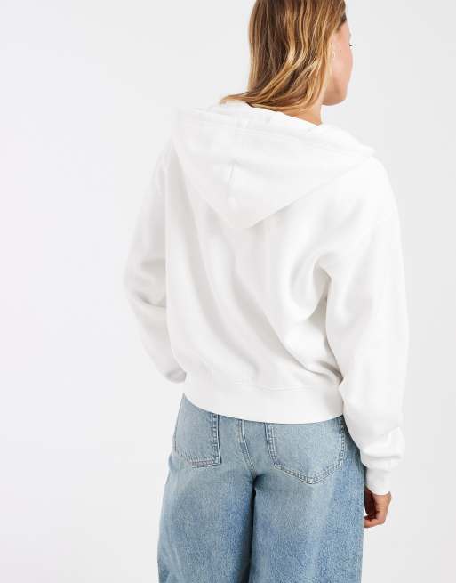 Tommy Jeans badge logo zip up hoodie in white, 2 of 4