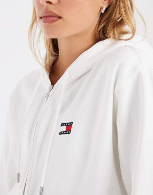 Tommy Jeans badge logo zip up hoodie in white, 4 of 4
