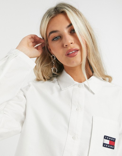 Tommy Jeans badge pocket shirt in white
