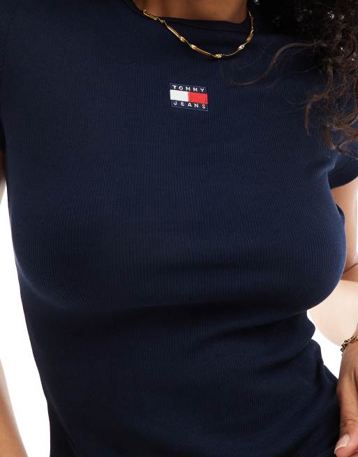 Tommy Jeans badge rib t-shirt in navy, 3 of 4