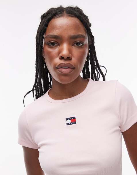 Tommy Jeans badge rib t-shirt in pink - view 1
