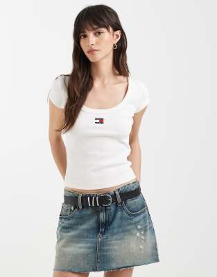 Tommy Jeans Badge Slim Fit Rib T-shirt In White