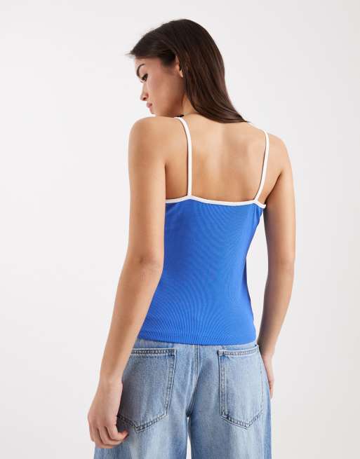 Tommy Jeans badge slim fit strappy tank top in blue, 2 of 4