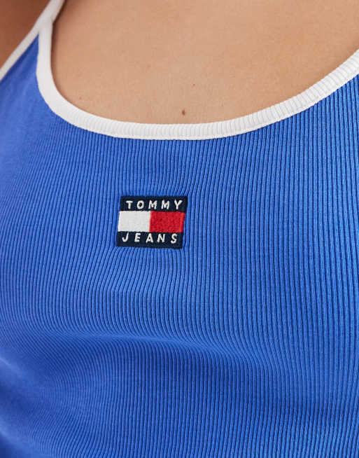 Tommy Jeans badge slim fit strappy tank top in blue, 4 of 4