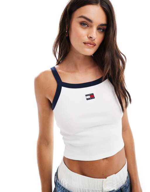 Tommy Jeans badge strappy singlet top in white