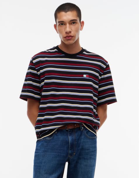Tommy Jeans Badge stripe oversized jersey t-shirt in black stripe - view 1