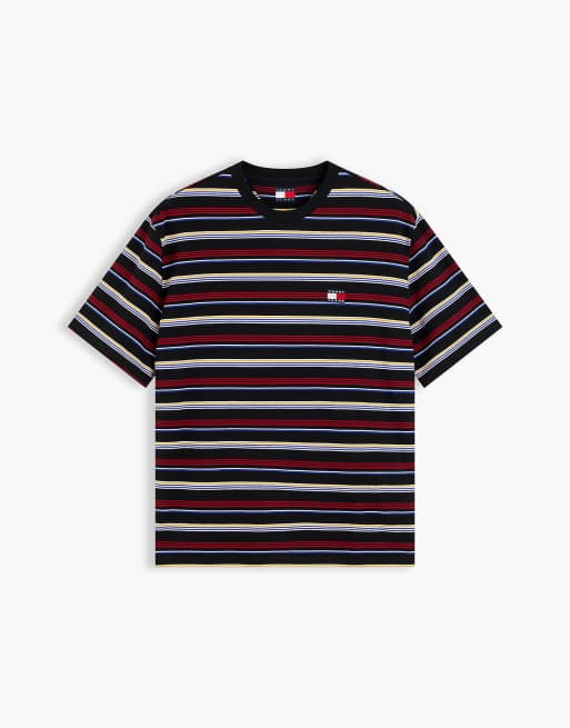 Tommy Jeans Badge stripe oversized jersey t-shirt in black stripe, 5 of 6