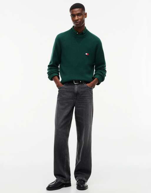 Tommy Jeans Badge wool blend jumper with alpaca in velvet green, 2 of 6