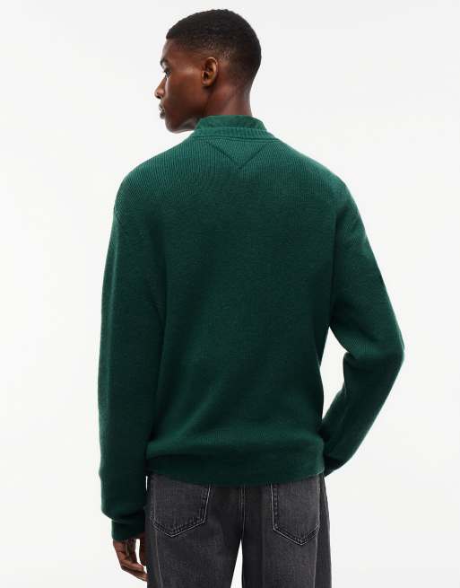 Tommy Jeans Badge wool blend jumper with alpaca in velvet green, 4 of 6