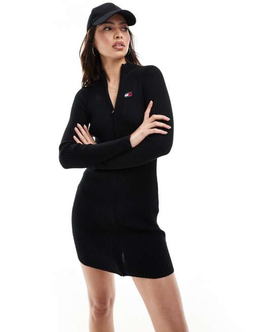 Tommy Jeans badge zip sweater dress in black, 4 of 4