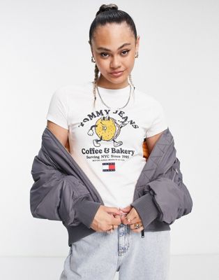 Tommy Jeans Bagel graphic logo t-shirt in white