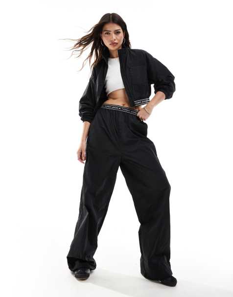 Tommy Jeans baggy taping trackpants in black - view 1