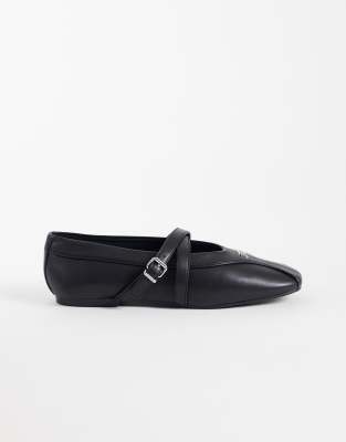 Tommy Jeans Baisley Real Premium Leather Ballet Flats In Black