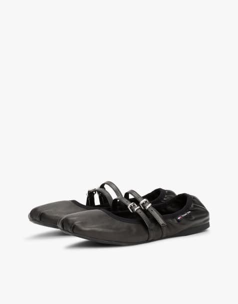 Tommy Jeans – Ballerinas aus Leder in Schwarz mit Schnallenriemen - view 1