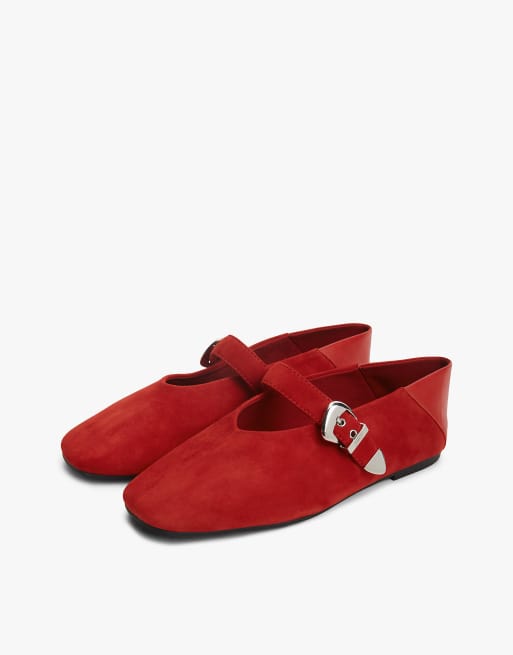 Tommy Jeans Ballerinas aus Wildleder mit Schnalle und eckiger Spitze in Rot, 2 von 7
