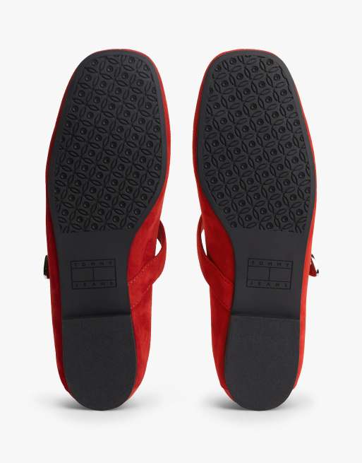Tommy Jeans Ballerinas aus Wildleder mit Schnalle und eckiger Spitze in Rot, 5 von 7