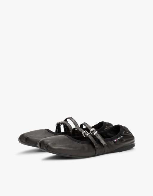 Tommy Jeans - Ballerines en cuir avec brides à boucles - Noir
