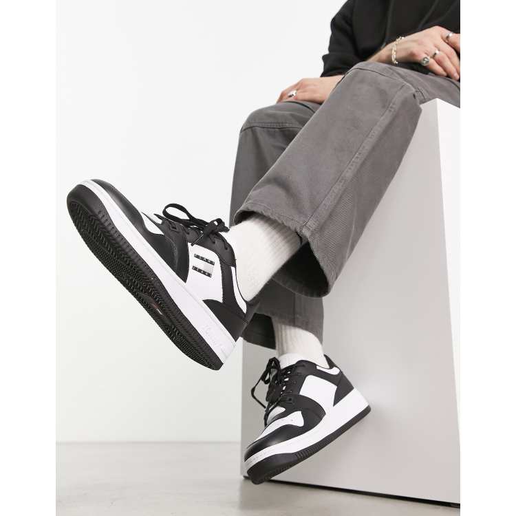 Tommy Jeans basket leather sneakers in black