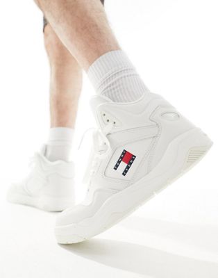 Tommy Jeans basket mid top trainers in ecru