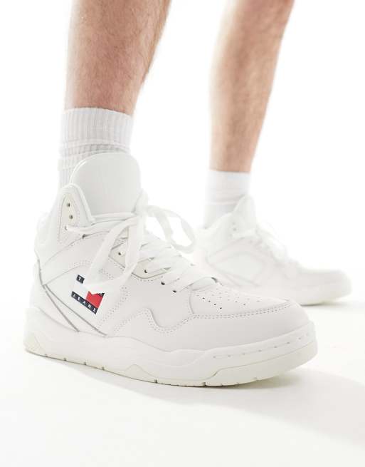 Tommy Jeans basket mid top trainers in ecru