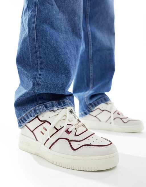 Tommy Jeans basket sneakers with piping details in off white and burgundy