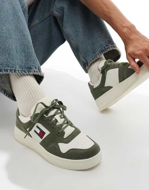 Tommy Jeans basket trainers in white and green, 3 of 5